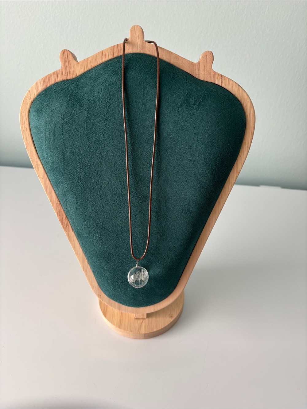 Dandelion Resin Pendant Necklace in Clear on Brown Cord - Picture 2 of 3